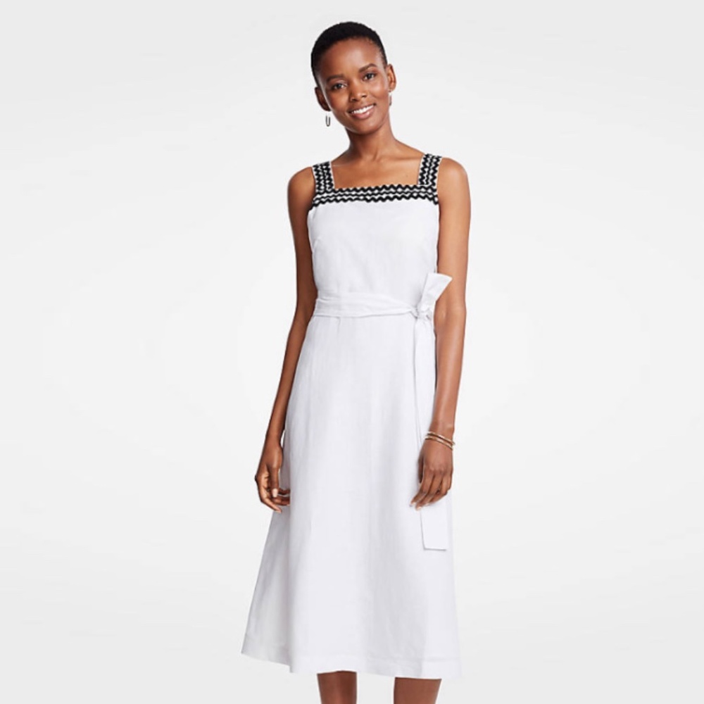 ANN TAYLOR | Linen Square-Neck Sundress with Ric Rac Detail, Size 6